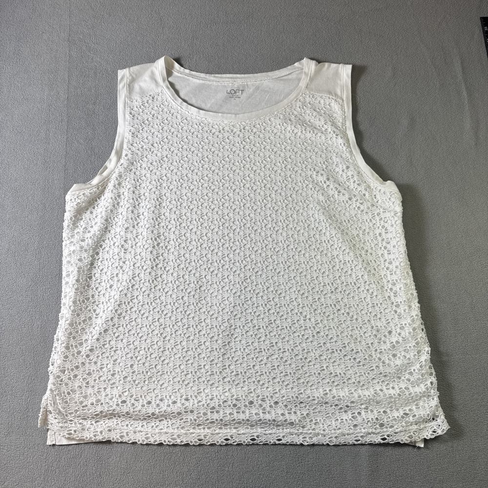 Ann Taylor LOFT Eyelet Lace Tank Top Women's Size XL White Round Neck Cotton